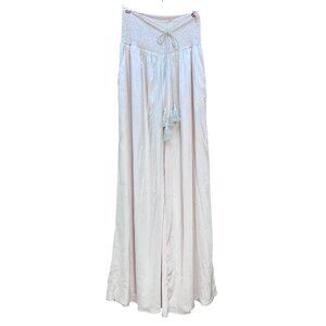 NWT Repro 30s Wide Leg Satin Pants Champagne Cream Smocked Drop Waist Large